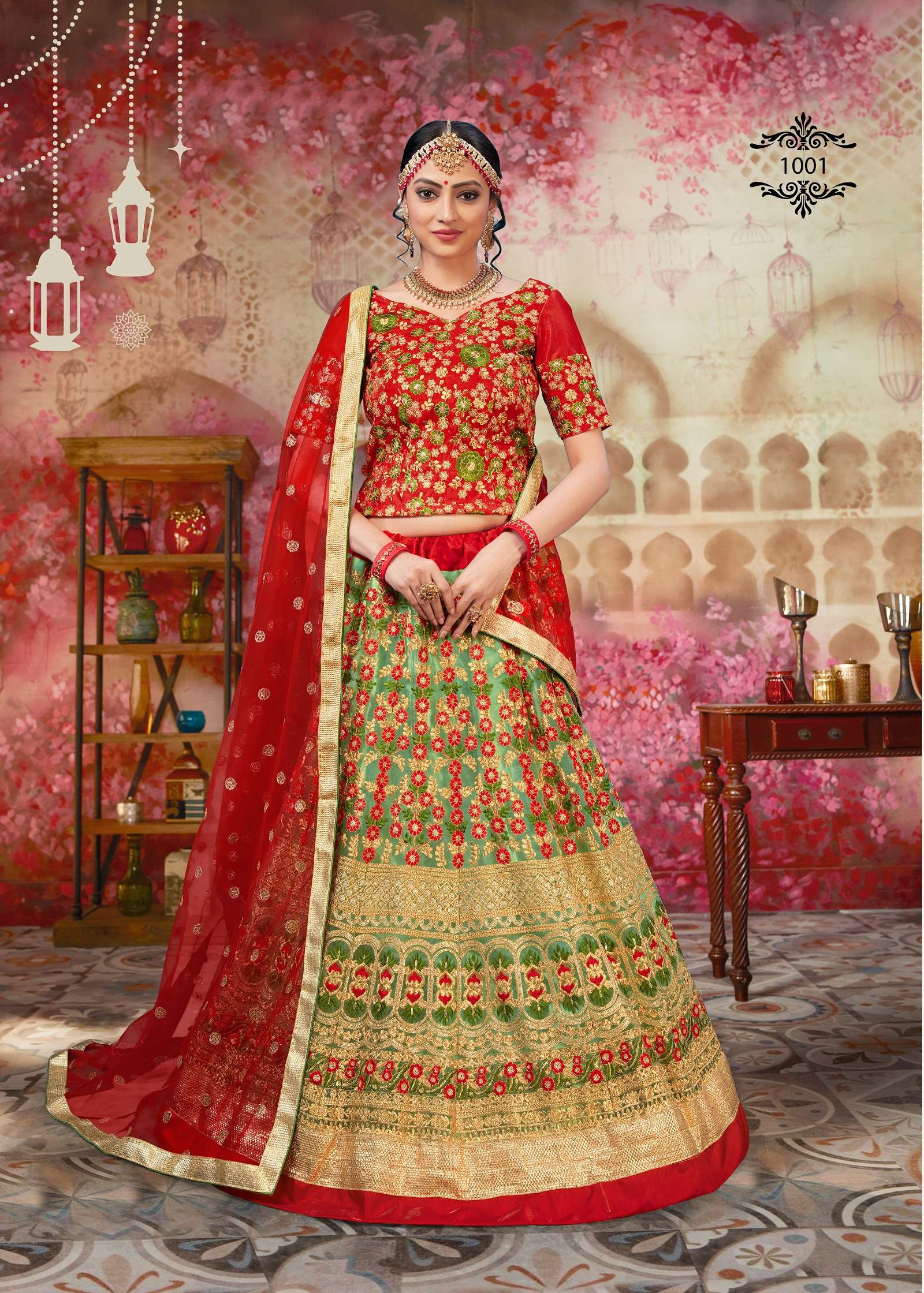 ELEGANT GREEN COLOR HEAVY DESIGNER BRIDAL WEAR FANCY LEHENGA